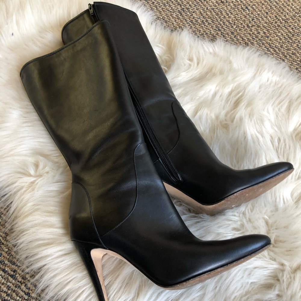 Manolo Blahnik Black Leather Heeled Boots